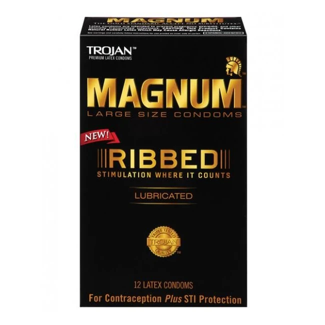 Trojan Magnum Ribbed 12 Pack Latex Condoms | Male Q