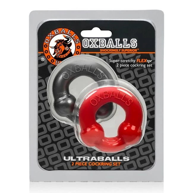 Ultra Balls Cockring 2 Pack Steel/red - What Stands Out
