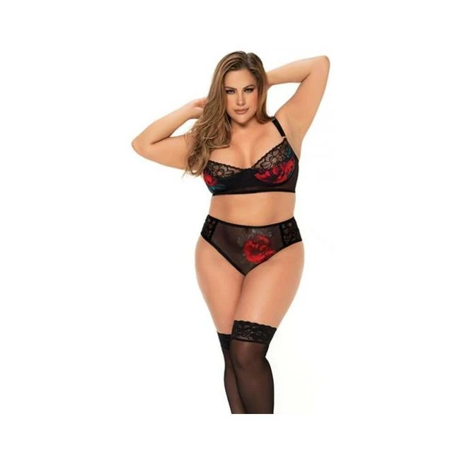 Underwire Bra Top & High Waisted Bottom Black 1x/2x - Fabric & Feel