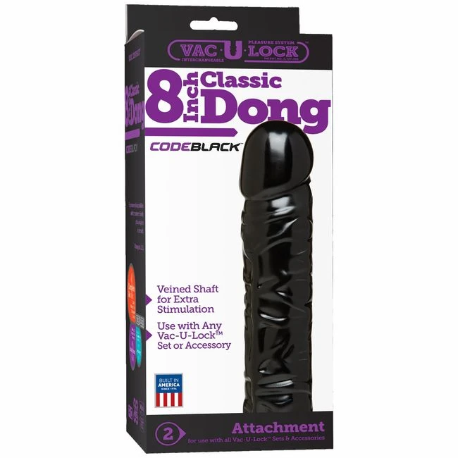 Vac U Lock 8in Code Black Classic Dong - Shape & Texture