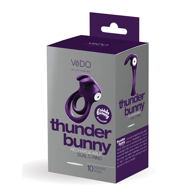 Vedo Thunder Bunny Dual Ring Rechargeable - Vibrating Bunny Ears on a Dual Cock Ring