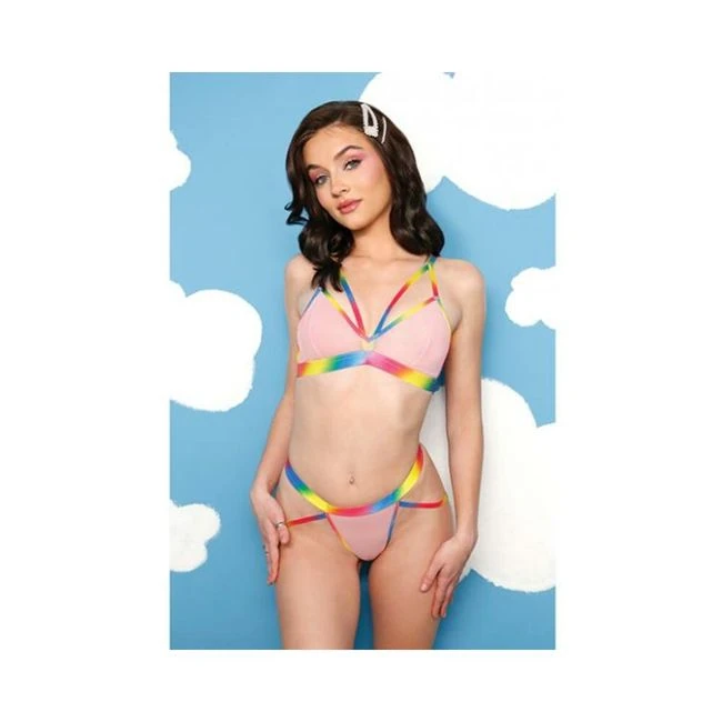 Vibes Make It Rain Caged Bralette & Panty W/booty Rainbow - Vibration Modes