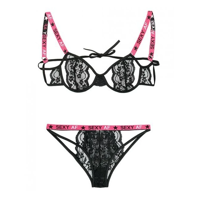 Vibes Sexy Af Cutout Bra & Panty Black M/l - Vibration Modes