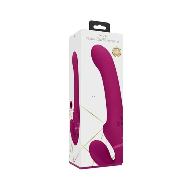 Vive Ai Rechargeable Dual Vibrating & Air Wave Tickler Silicone Strapless Strapon - Shape & Texture
