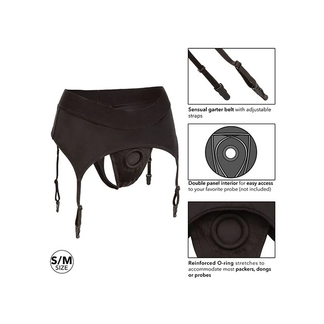 Boundless Thong W/ Garter S/m Harness Black - Power & Performance