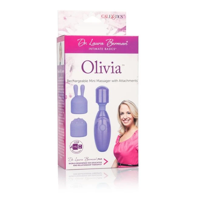 Dr Laura Berman Olivia Rechargeable Mini Massager W/ Attachments - Vibration Modes and Attachments