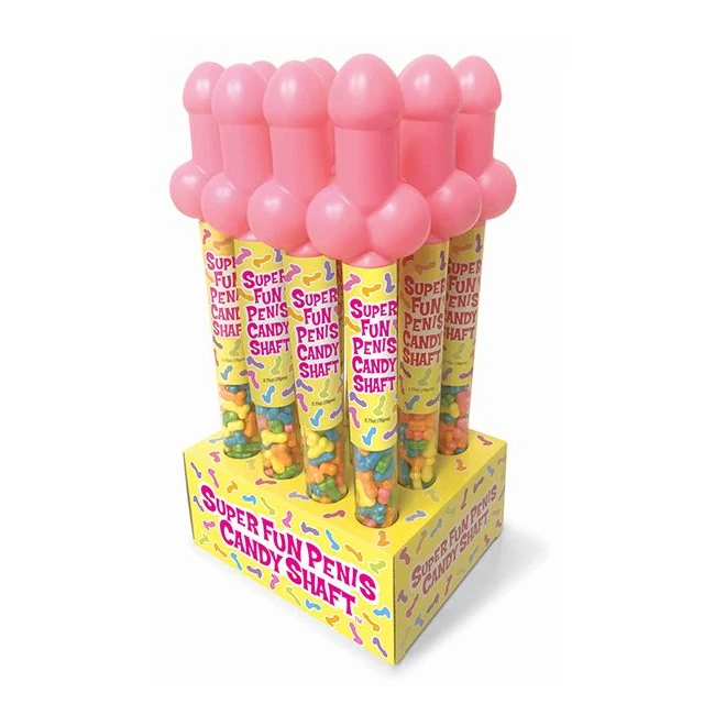 Super Fun Penis Candy Display - 100 Bags of Tart Penis-Shaped Candy on a Pop-Up Stand