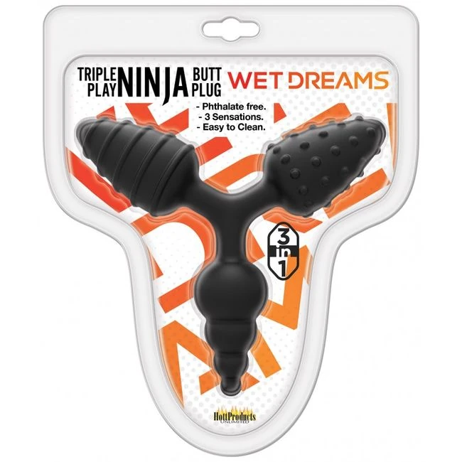 Wet Dreams Triple Play Ni Triple Butt Plug Black - Vibration Modes