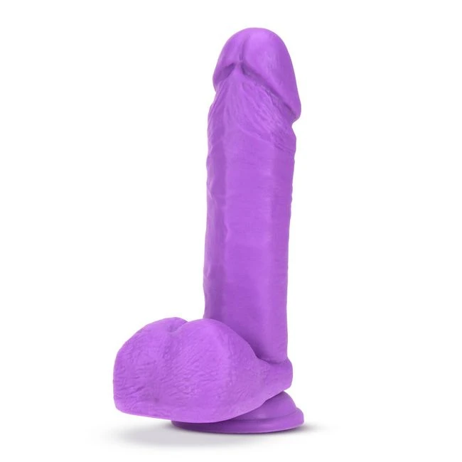 Neo Elite 8in Dual Densit Cock W/ Balls Neon Purple - Dual Density Sensa Feel Construction