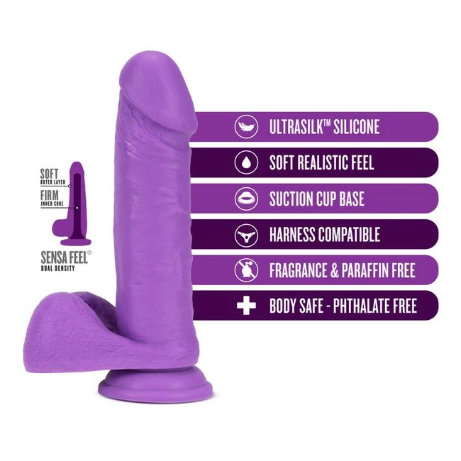 Neo Elite 8in Dual Densit Cock W/ Balls Neon Purple - How It Feels in Use