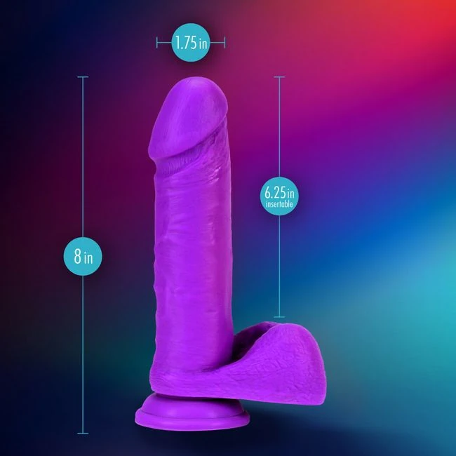 Neo Elite 8in Dual Densit Cock W/ Balls Neon Purple - Care and Cleaning