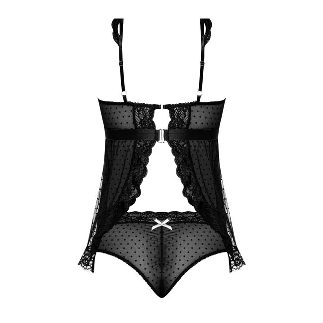 Passion Pointe Baby Doll & Panty Set Black S/m - Fabric & Feel