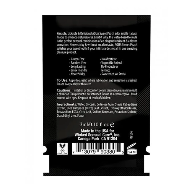 Wicked Aqua Flavored Lubricant Sweet Peach .10oz - Formula & Feel