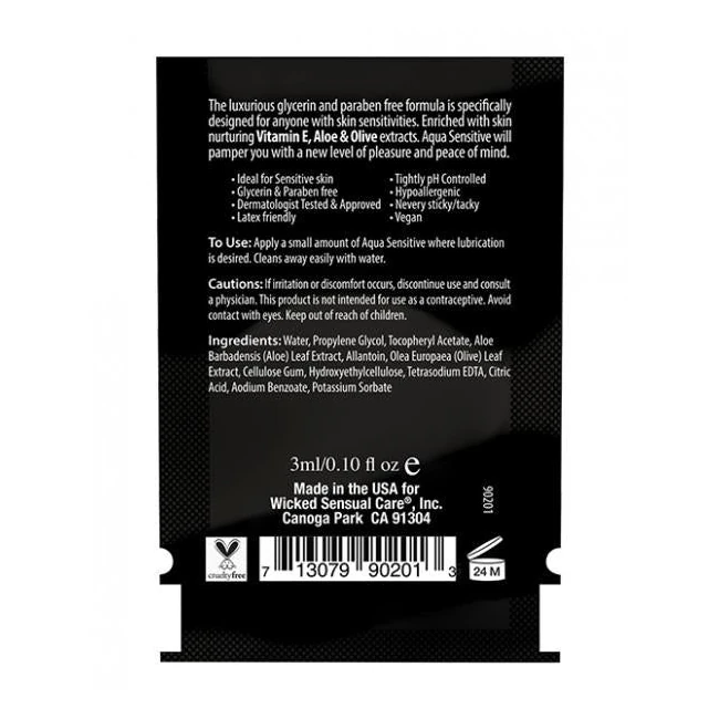Wicked Aqua Sensitive Water Based Lubricant  .1 Oz - Formula & Feel