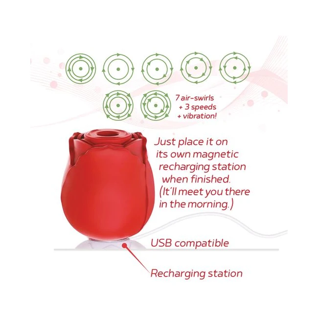 Wild Rose Rechargeable Silicone Suction Vibrator - Lipstick Red Finish and Compact Length
