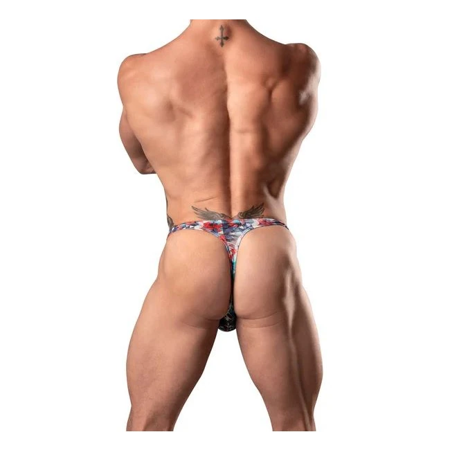 Your Lace or Mine Bong Thong Red White & Blue S/M - Lightweight Stretch With Lace Accents