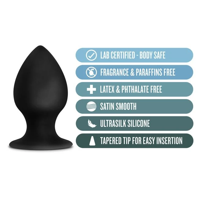 Anal Adventures Platinum Silicone Anal Stout Plug Medium Black - Graduated Sizing & Specifications