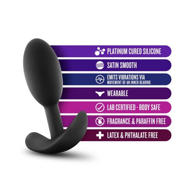 Anal Adventures Platinum Silicone Vibra Slim Plug Small Black - Experience the Sensation