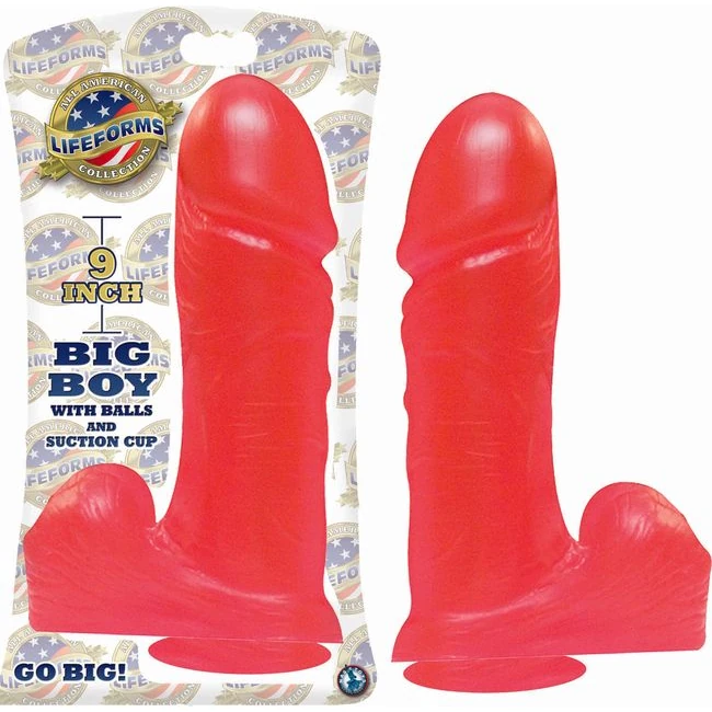 Big Boy 9in with Balls Suction Cup Red Jelly - Shape & Texture