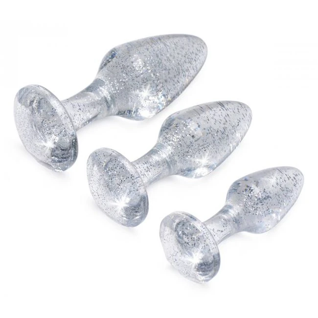 Booty Sparks Glitter Gem Anal Plug Set Silver - Shape & Comfort