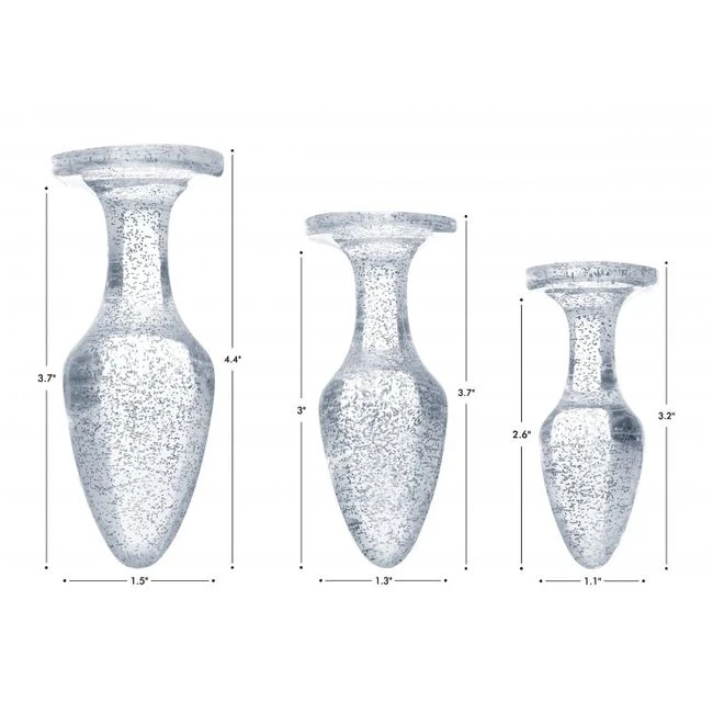 Booty Sparks Glitter Gem Anal Plug Set Silver - Graduated Sizing
