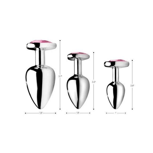 Booty Sparks Pink Heart Gem Anal Plug Set - Graduated Sizing & Specifications