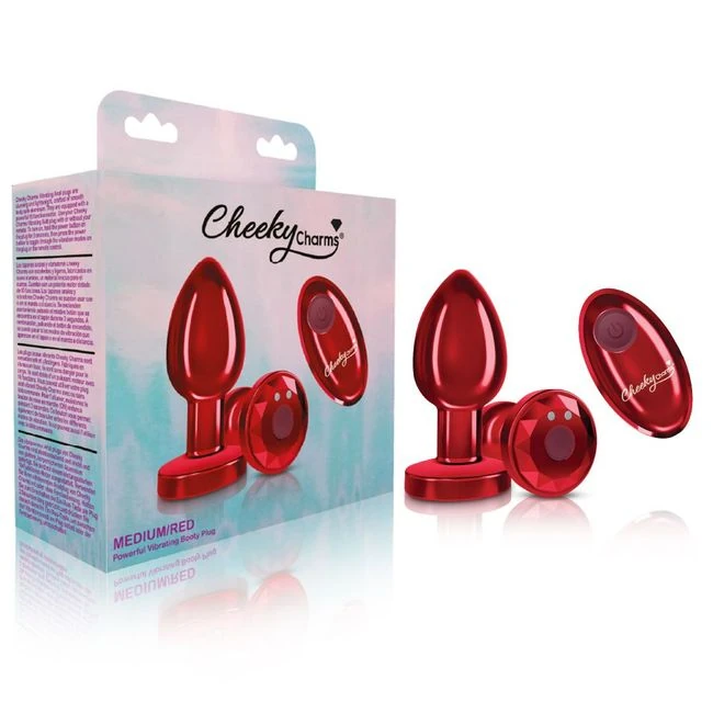 Cheeky Charms Vibrating Metal Plug Red Medium W/ Remote - Overview