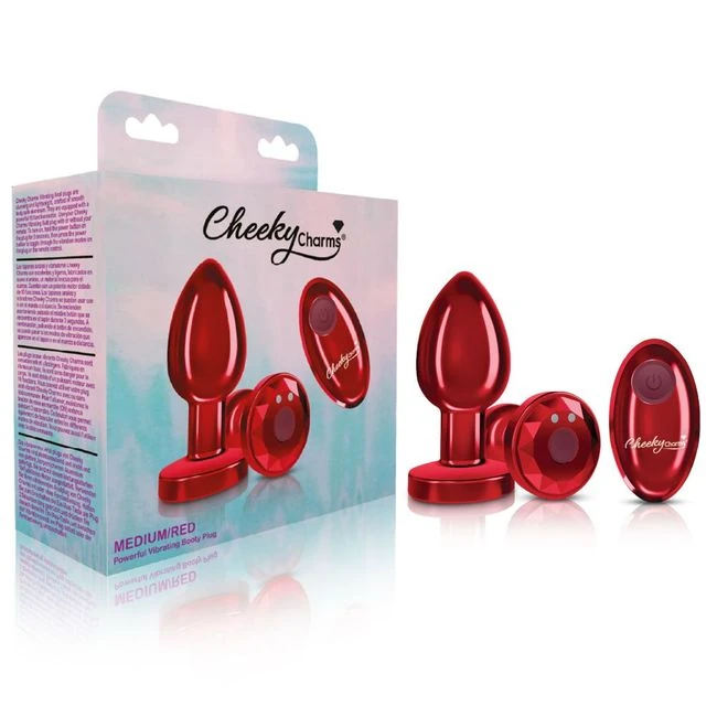 Cheeky Charms Vibrating Metal Plug Red Medium W/ Remote - Design & Materials