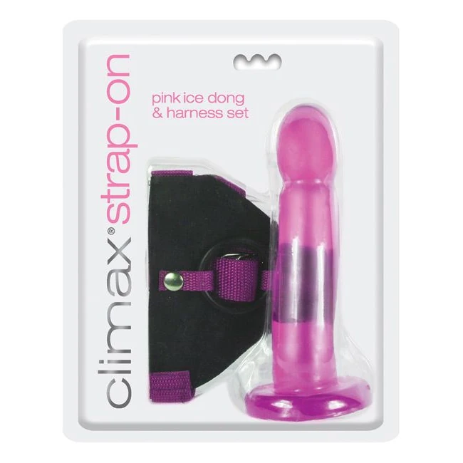 Climax Strap on Pink Ice Dong & Harness Set - Climax Strap On Pink Ice Dong & Harness Set