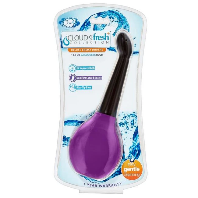 Cloud 9 Fresh + Deluxe Anal Soft Tip Enema Douche 11.8 Oz W/ 3 Soft Nozzle Tips - Graduated Sizing & Usage