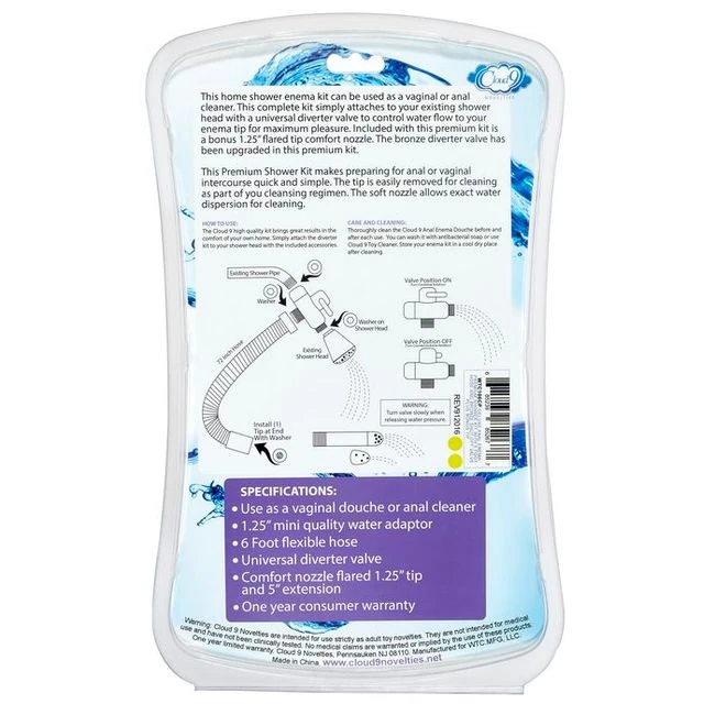 Cloud 9 Fresh + Premium Shower Enema Kit W/ Diverter & Tips - Shape & Comfort
