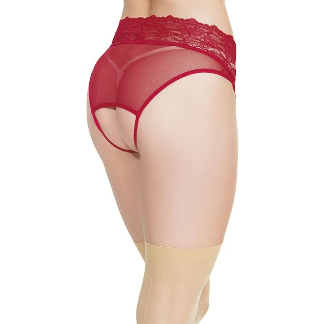 Crotchless Panty W/ Attached Garter Merlot O/s - Fabric & Feel