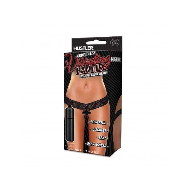 Crotchless Vibrating Panties W Pleasure Beads Black S/m - Shape & Comfort