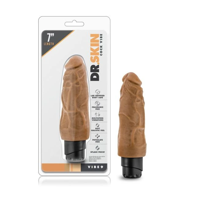 Dr Skin Cock Vibe #9 7.5 Mocha " - Vibration Modes