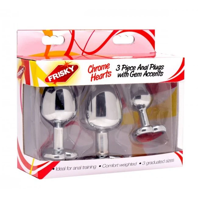 Frisky Chrome Hearts 3 Pie Anal Plugs W/gem Accents - Size and Dimensions