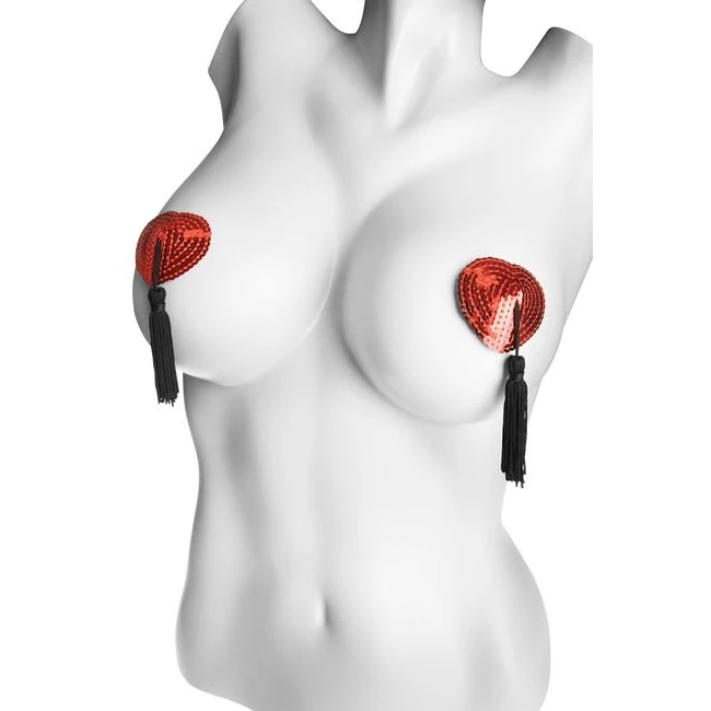 Heart Shaped Pasties with Red & Black Tassels - Fit & Sizing