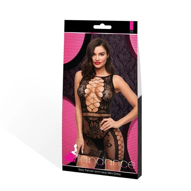 Lapdance Sexy Fishnet & La Mini Dress Black O/s - Fit & Sizing