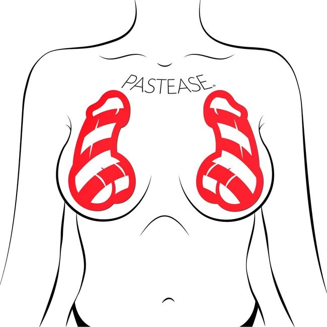 Pastease Red & White Strip Candy Cane Penis Pasties - Fit & Sizing