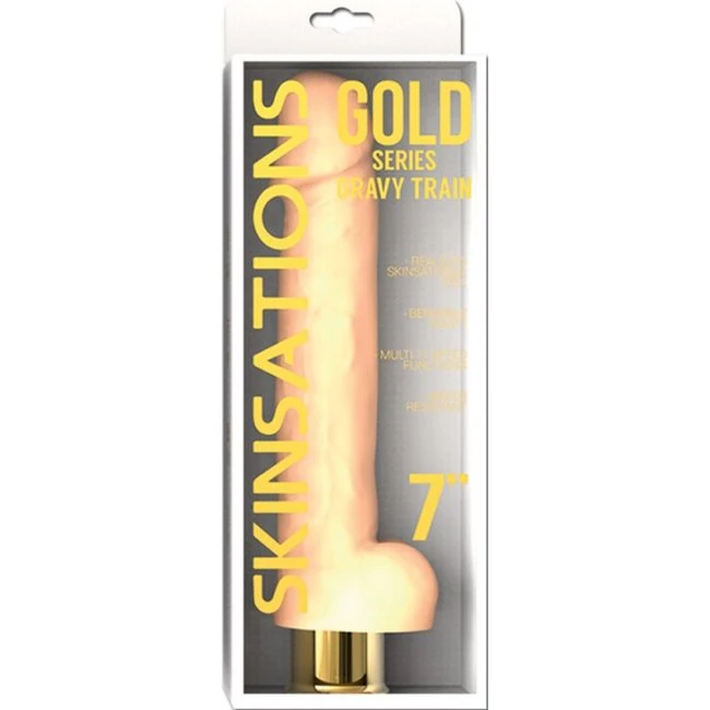 Skinsations Gold Series G Train 7 Vibrating Dildo " - Experience Unmatched Realism with the Skinsations Gold Series G Train 7 Vibrating Dildo