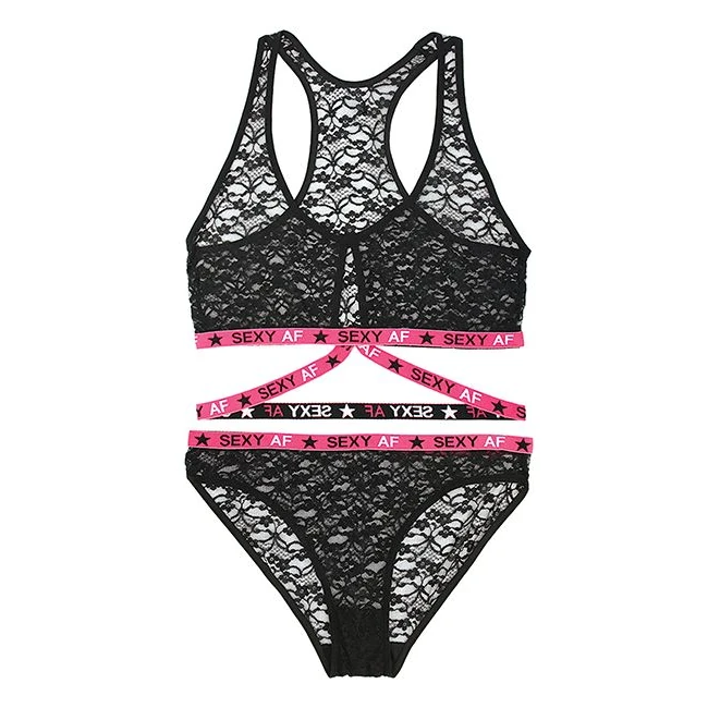 Vibes Sexy Af Bralette & Bikini Panty Large/xl - Vibration Modes
