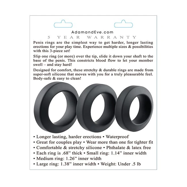 Adam & Eve Adams 3 Pc Penis Ring Set - Overview