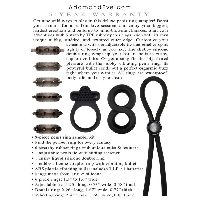 Adam & Eve Adams Deluxe Pen Ring Sampler - Key Details