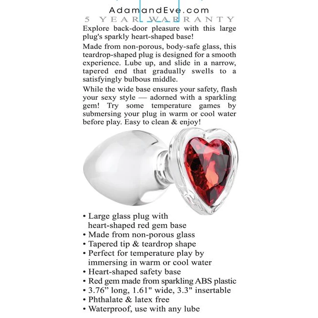 Adam & Eve Red Heart Gem Gl Plug Large - Material & Safety