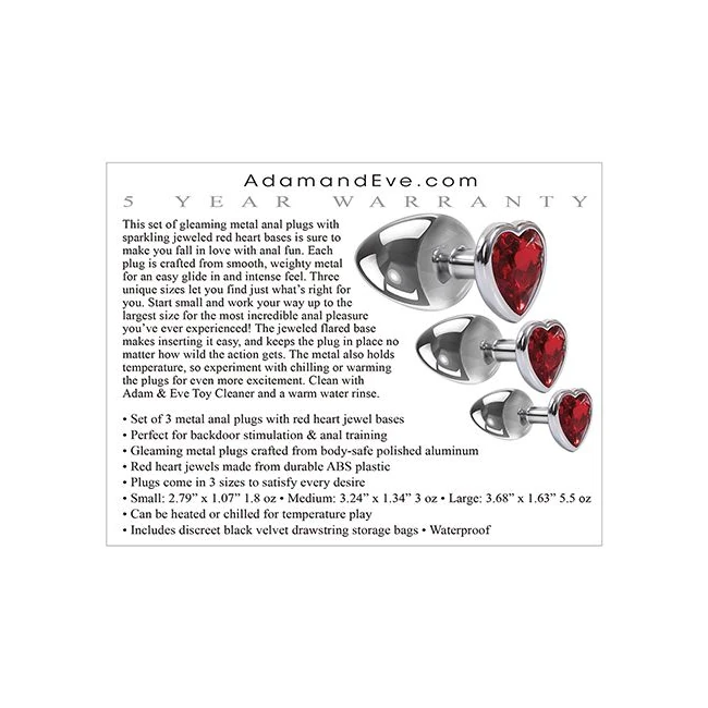 Adam & Eve Three Hearts Gem Anal Plug Set - Shape & Comfort
