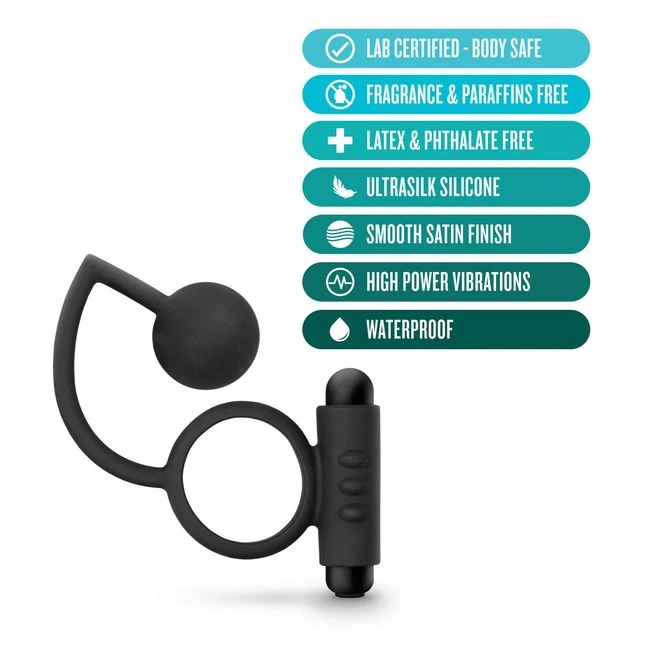 Anal Adventures Platinum Silicone Anal Ball W/ C Ring Black - Vibration Modes & Features