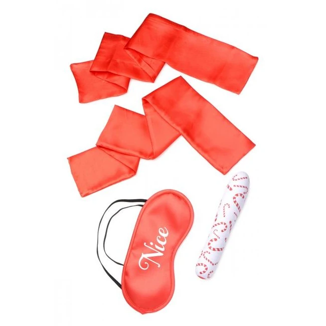 Bang! Naughty Holiday Kit Wrist Ties Xl Bullet & Blindfold - Materials & Dimensions