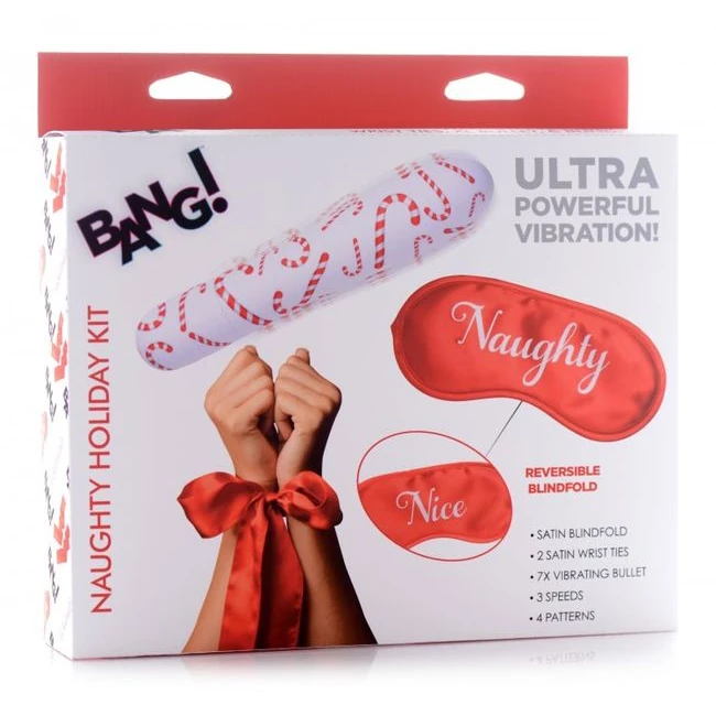 Bang! Naughty Holiday Kit Wrist Ties Xl Bullet & Blindfold - Power & Performance