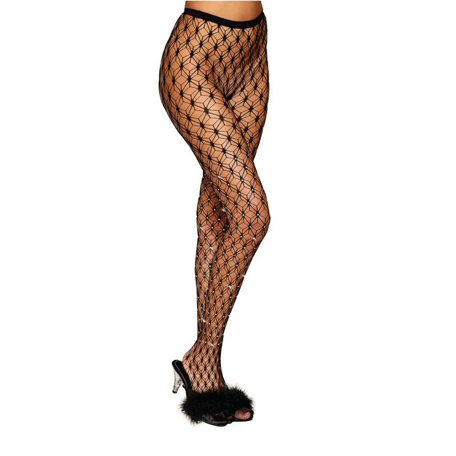 Geometric Fence Net Pantyho W/ Rhinestones - Fabric & Feel