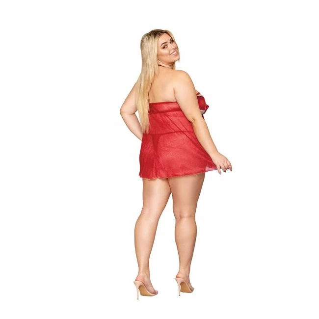 Metallic Pleated Open Cup Babydoll & Thong Ruby - Design Details