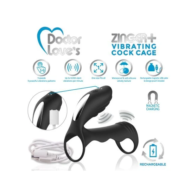 Doctor Love Zinger+ Vibrating Rechargeable Cock Cage Black - What Is the Doctor Love Zinger+ Vibrating Rechargeable Cock Cage Black?